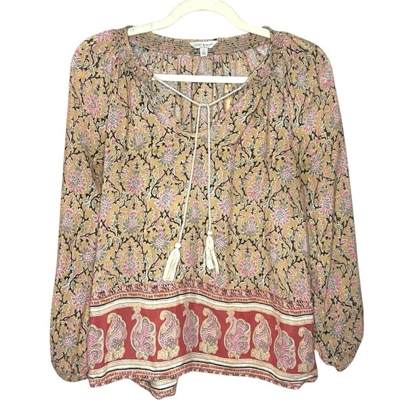 Lucky Brand Paisley Peasant Top Tassel Tie Boho Pink Size Small - Picture 2 of 7